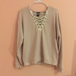 Light Pink Lace Up Sweatshirt